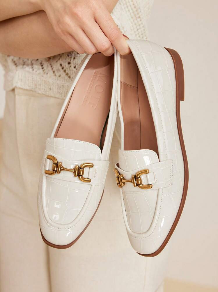 MOTF PREMIUM PU Leder Ketten Flache Loafers | SHEIN