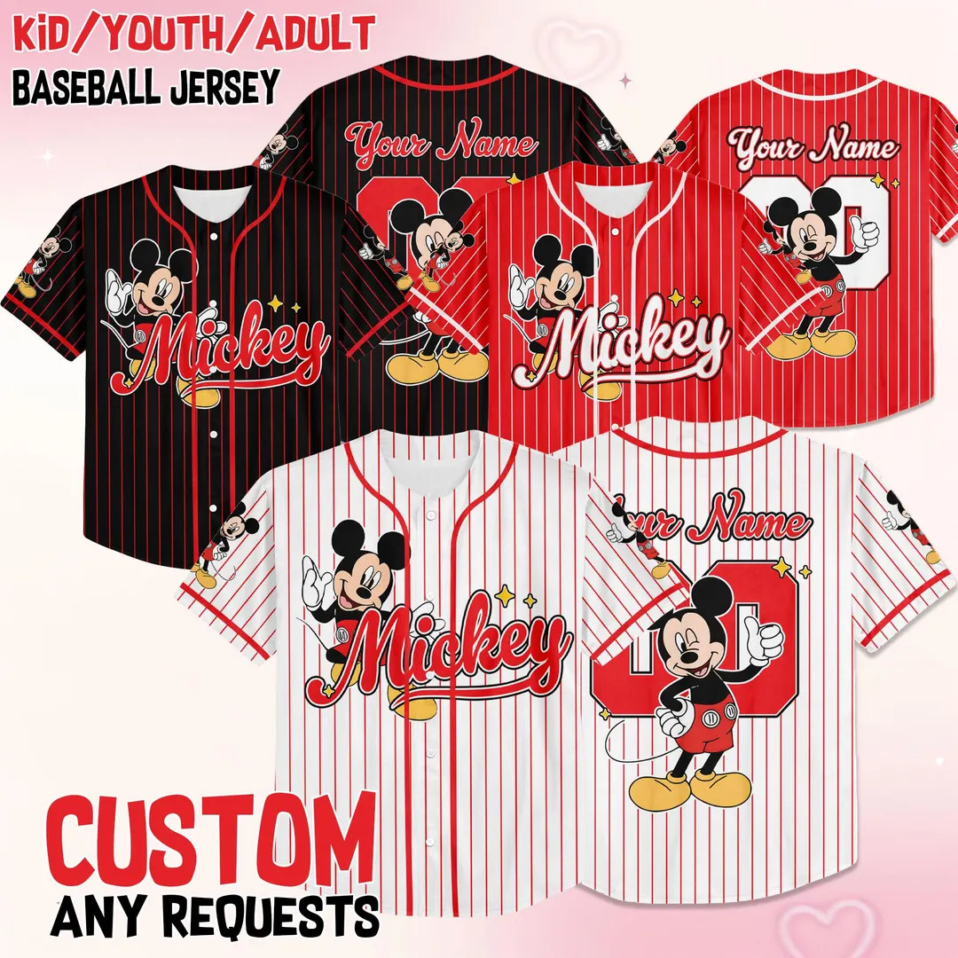 Custom Disney Mickey Mouse Collection Baseball Jersey, Disney Mickey Mouse Jersey, Disneyland Bas... | Etsy (US)