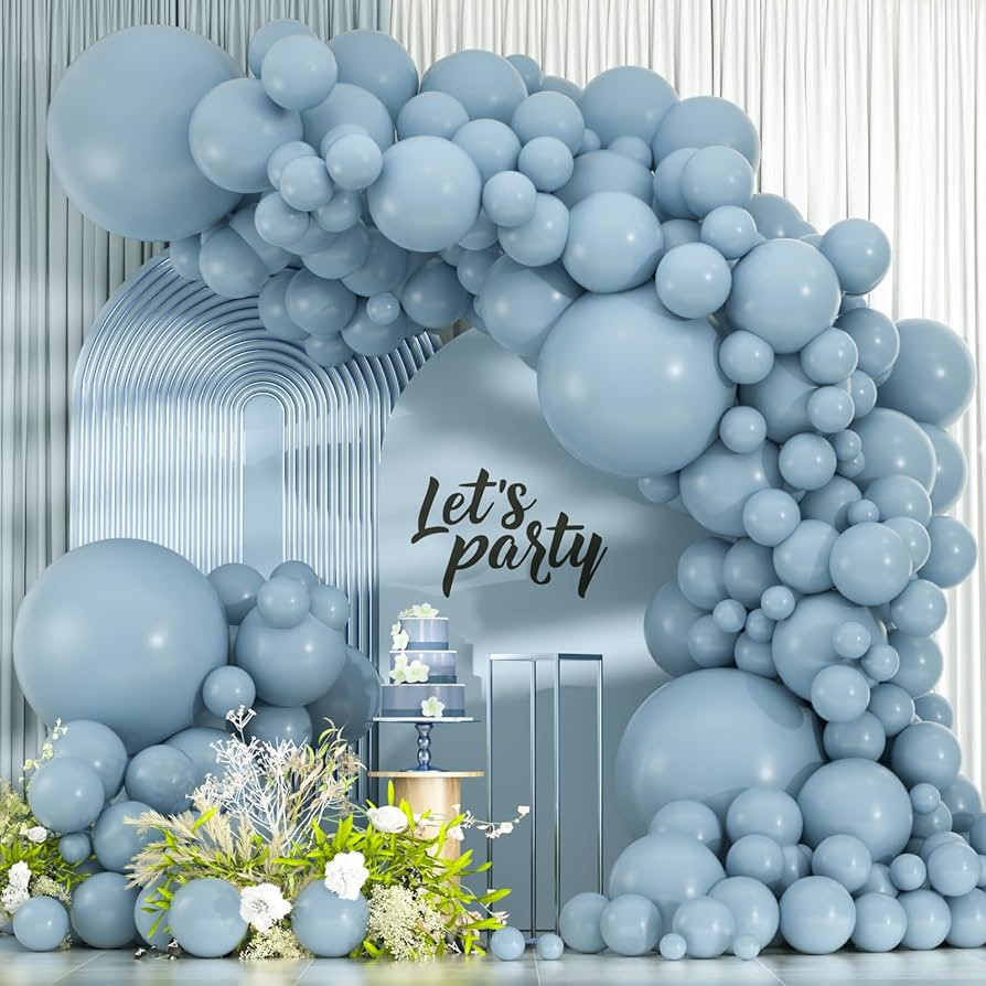 114pcs Dusty Blue Balloons Different Sizes, 18 12 10 5 inch Retro Pale Aqua Blue Balloons Garland... | Amazon (US)