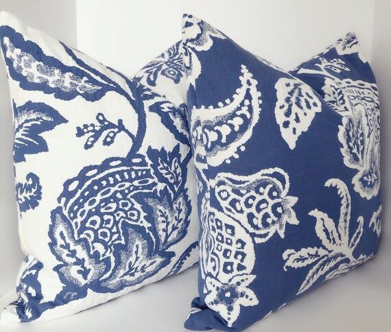 Jacquard Indigo Fabric /Blue and white pillow cover ,blue floral pillow covers ,white floral pill... | Etsy (US)