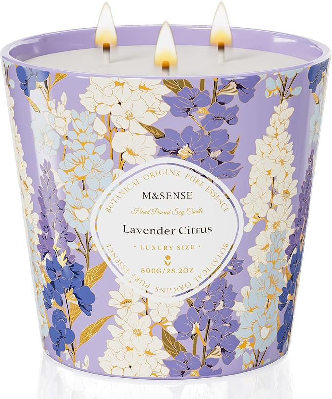 M&SENSE Lavender Citrus Scented Candle, 28.2oz 3 Wick Natural Soy Wax Large Candles, Long Lasting... | Amazon (US)