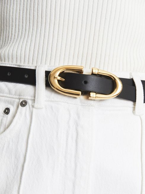 Reiss Black Bailey Horseshoe Belt | Reiss UK