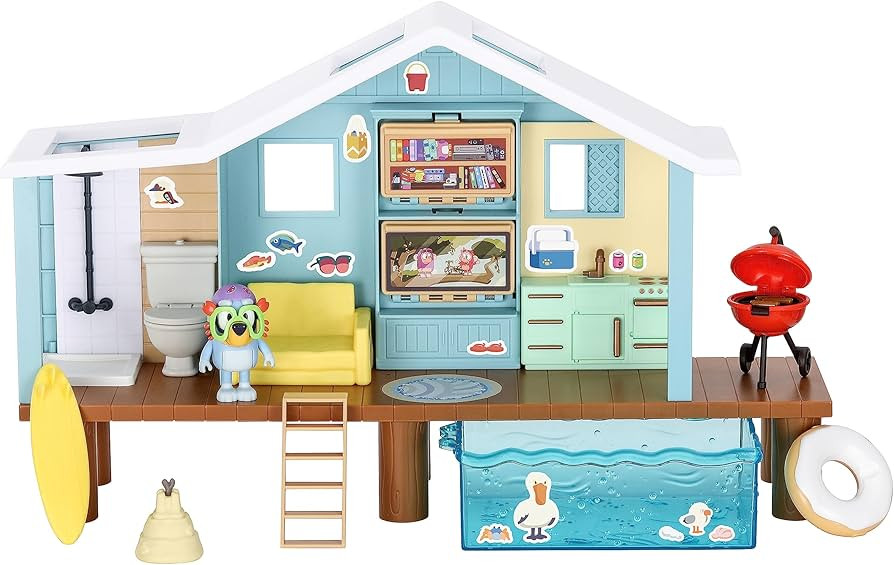 Bluey Beach Cabin Playset, with Exclusive Figure with Goggles. Includes 10 Play Pieces and Sticke... | Amazon (US)