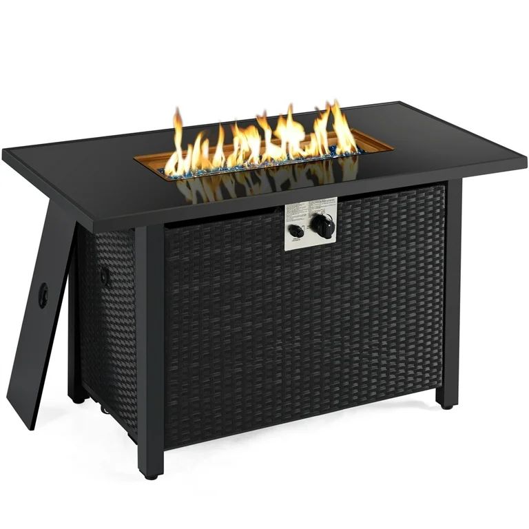 Easyfashion 43" Outdoor Gas Fire Pit Table 50,000 BTU with Tempered Glass Tabletop and Rain Cover... | Walmart (US)