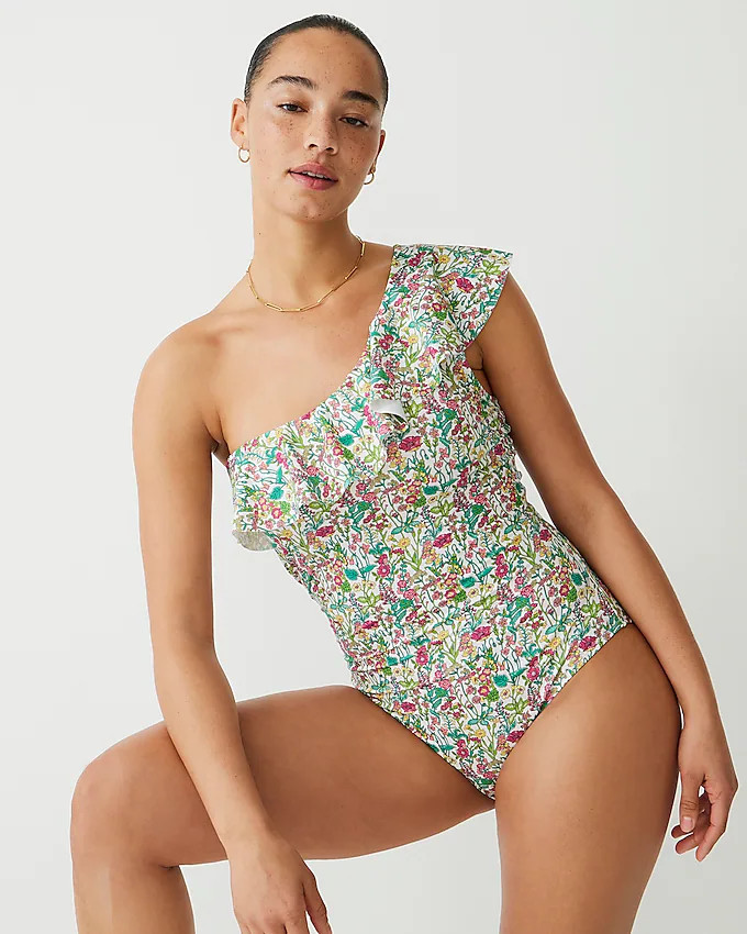 Ruffle one-shoulder one-piece swimsuit in Liberty® fabric | J. Crew US