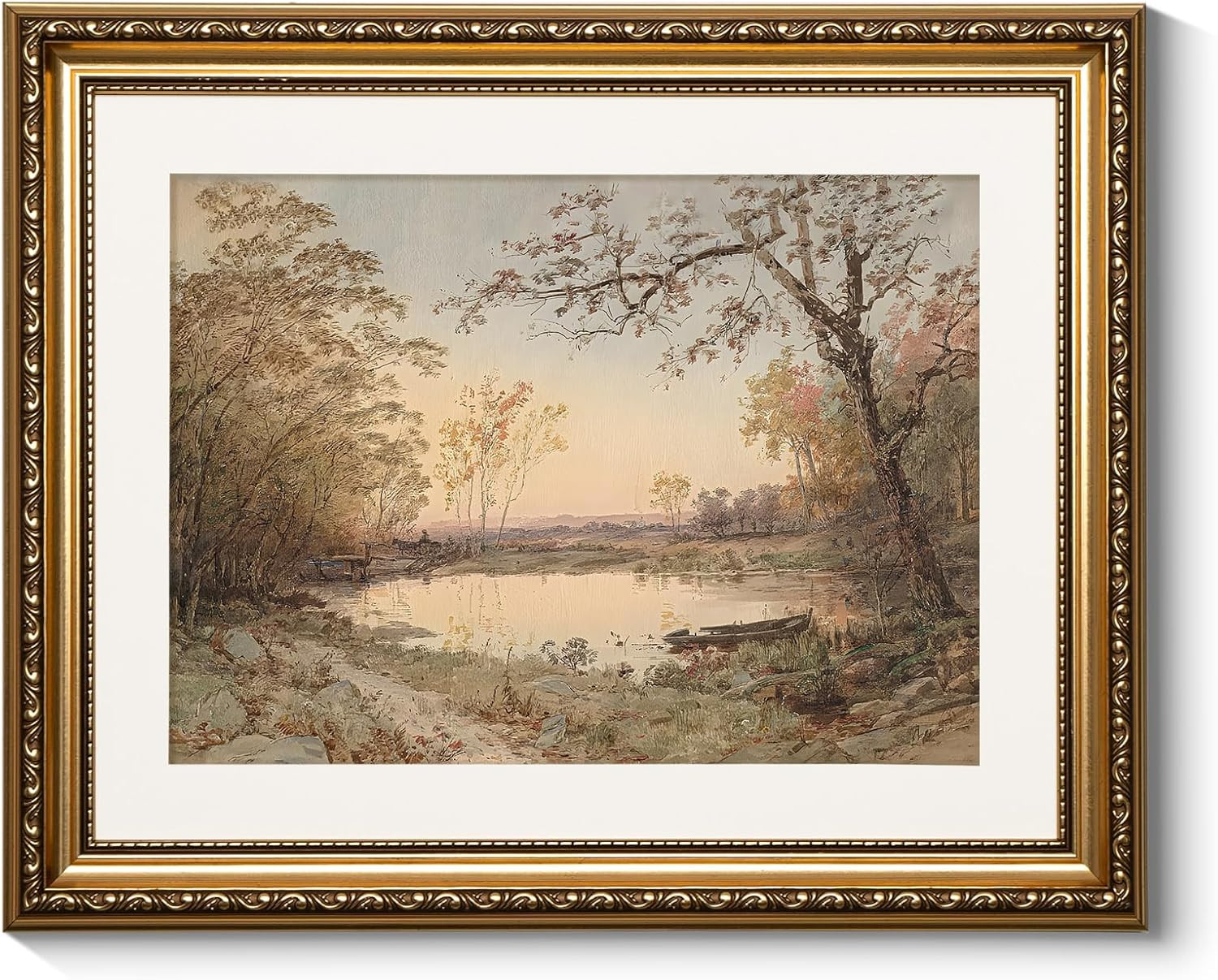 ARPEOTCY Vintage Gold Framed Wall Art, Nature Fall Landscape Riverside Trees Paintings, Victorian... | Amazon (US)