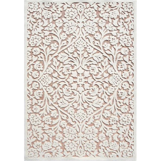 My Texas House Rosalie 5'2" X 7'6" Natural Honeycomb Floral Indoor-Outdoor Area Rug | Walmart (US)