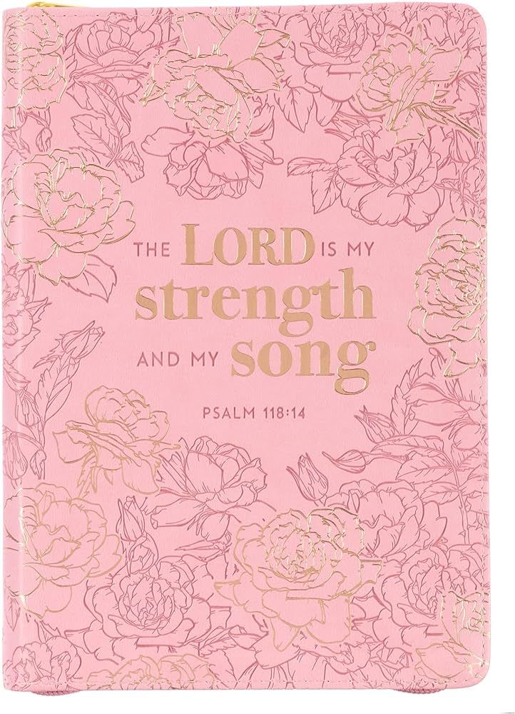 Classic Faux Leather Journal My Strength & Song Pink Floral Inspirational Notebook, Lined Pages w... | Amazon (US)