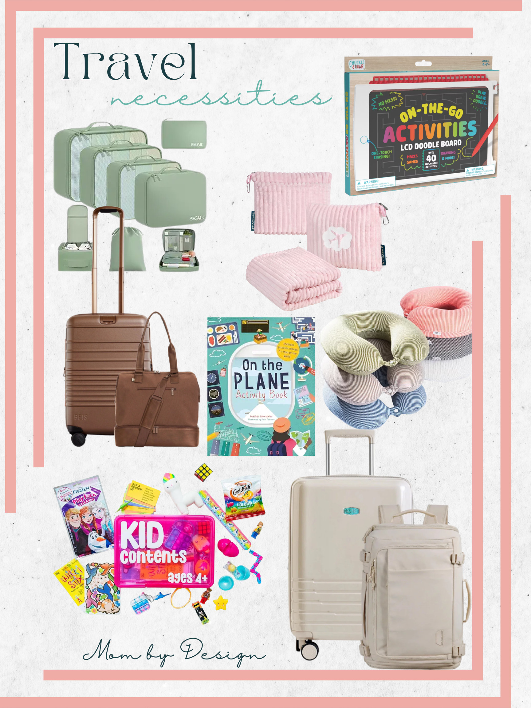 Just got back from a weekend trip with the fam and put together some of my favorite travel necessities for me and the kids. 

Not pictured: 
1. Allergy medicine before the flight to help with clogged ears

2. Lots and LOTS of snacks. 
Something that works for us during takeoff and landing is apples (opening their mouth wide helps their ears pop) and gummy bears. 

*Check out those cute activity boxes from Etsy- I don't have them but what a great idea! 

 #LTKmomlife #LTKTravel #LTKKids