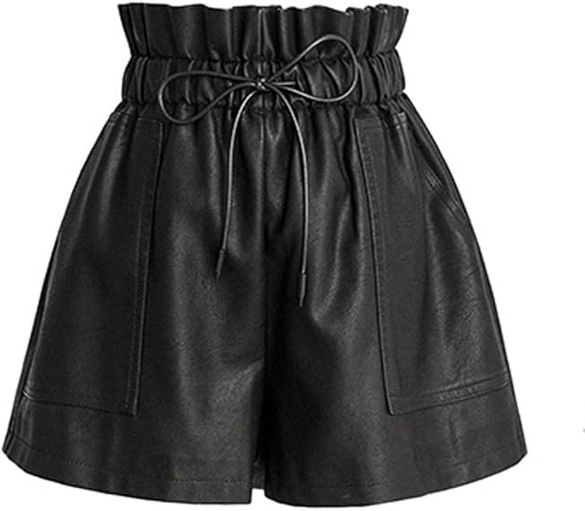High Waisted Straight Leg Faux Leather Shorts for Women | Amazon (US)