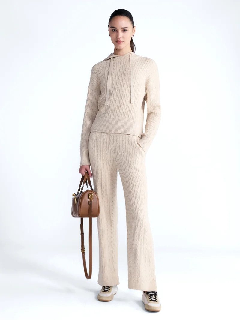 Free Assembly Women's and Women's Plus Cozy Yarn Cable Knit Sweatpants, 28.5" Inseam, Sizes XS-4X | Walmart (US)