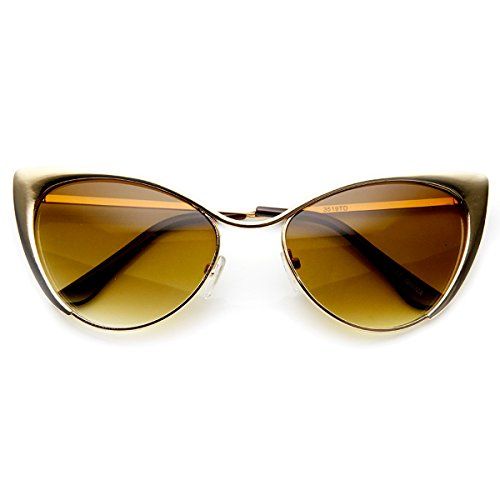 Womens Fashion Full Metal Metallic Cat Eye Sunglasses (Gold) | Amazon (US)