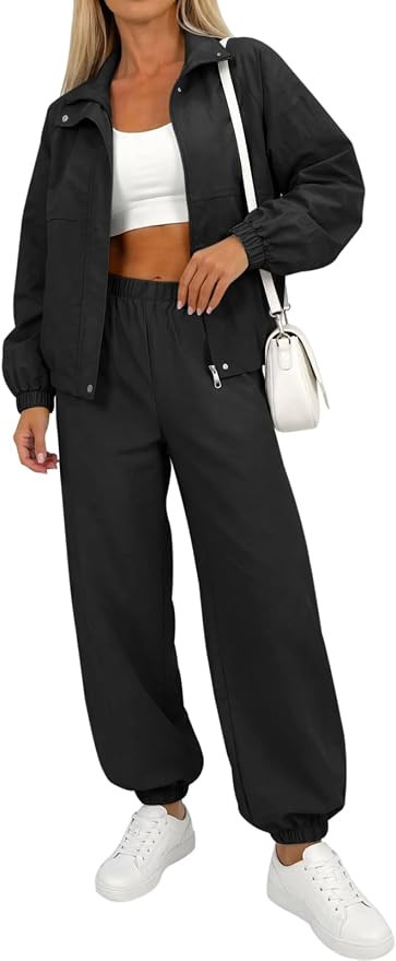 Fisoew Womens 2 Piece Outfits UPF 50+ Windbreaker Jacket Tracksuit Sets | Amazon (US)