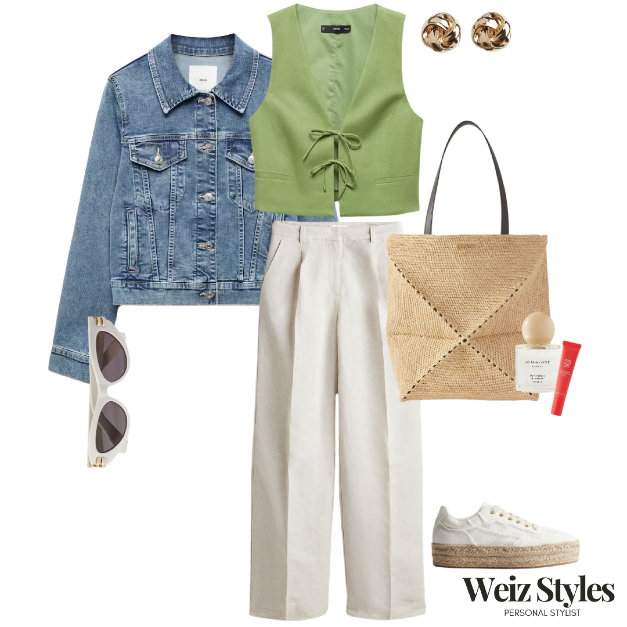 I am OBSESSED with this green bow detailed waistcoat 💚 styled for a casual Spring Summer day ☀️ bring on the sunshine! 

Need some expert style advice? Get in touch 💌 hello@weizstyles.com 

Denim jacket, waistcoat, green, bows, bow, linen, trousers, smart casual, chic, feminine, elegant, bag, straw, Jo malone, handbag, perfume, lipgloss, lip, spring summer outfit, ootd, outfit inspo, sunglasses, net a porter, gold, earrings, platforms, flat forms, trainers, effortless, high street, Weiz styles, designer, shopping, London, blue, H&M, mango, lipstick, sunshine, stylist, personal stylist, styling, flatlay 

#LTKstyletip #LTKSeasonal #LTKeurope