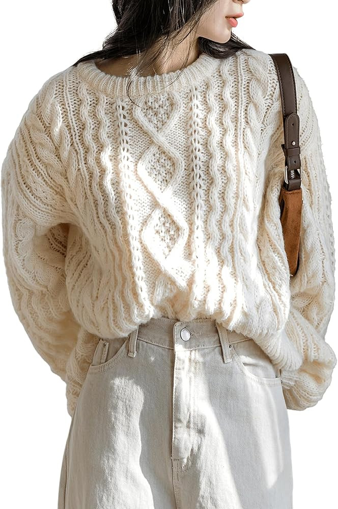 Milumia Women's Chunky Cable Knit Sweater Long Sleeve Crewneck Pullover Tops | Amazon (US)