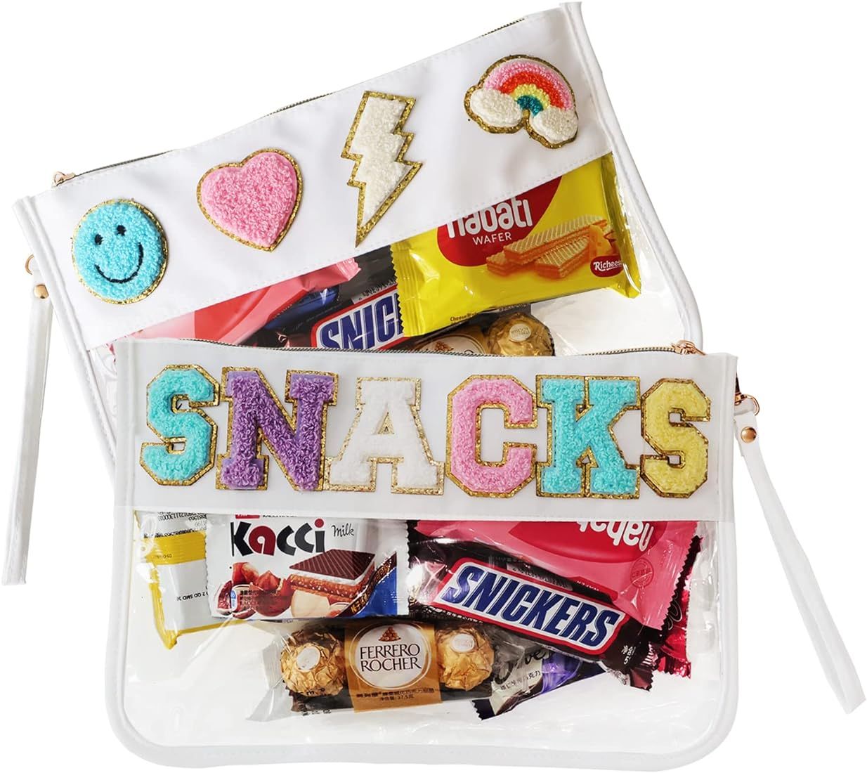 1PCS Chenille Letter Bag Clear Flat Pouch, Nylon Clear Waterproof Snacks Bag, Letter Double Sided Pa | Amazon (US)