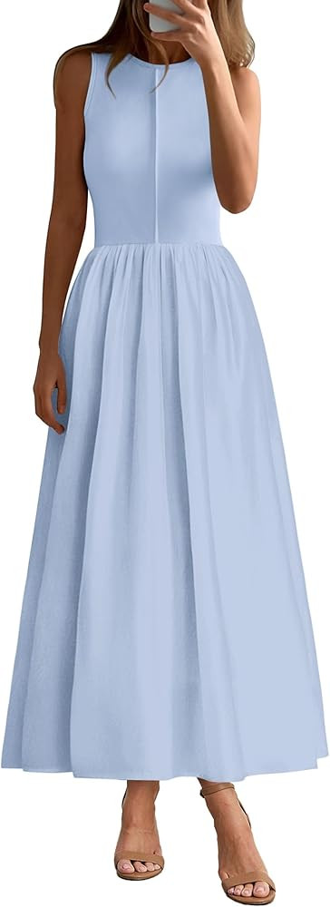 PRETTYGARDEN Maxi Dresses for Women 2026 Summer Casual Sleeveless Patchwork Flowy Vacation Sundre... | Amazon (US)