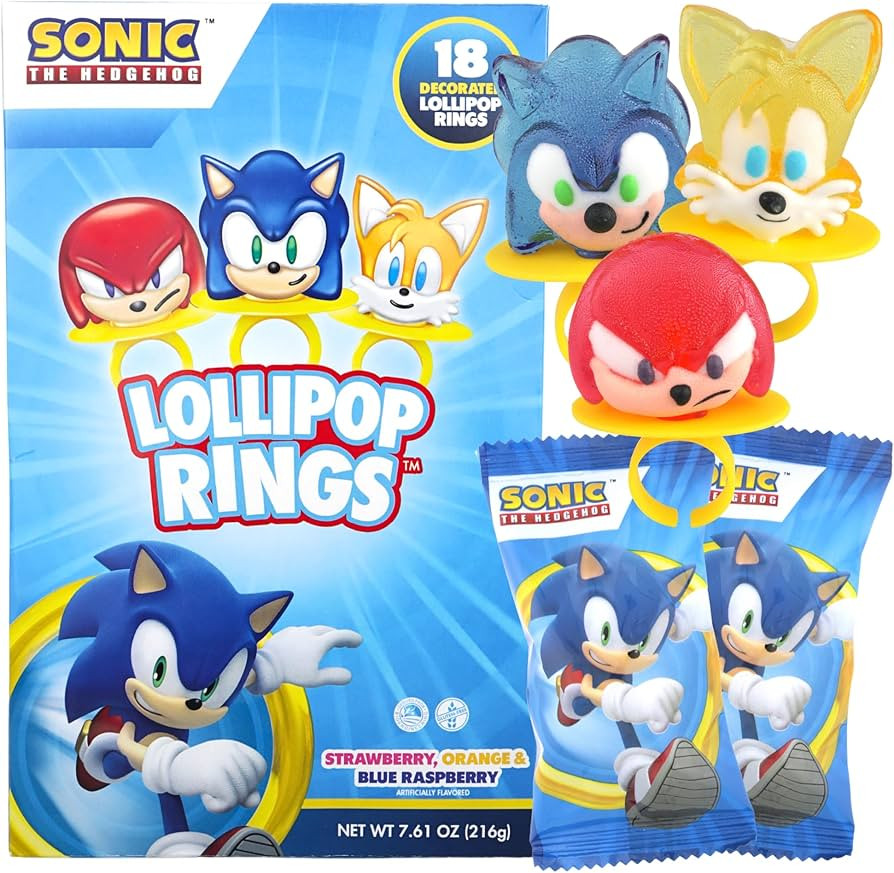 Sonic the Hedgehog Individually Wrapped Lollipop Rings, Knuckles and Tails Decorated Candy, Birth... | Amazon (US)