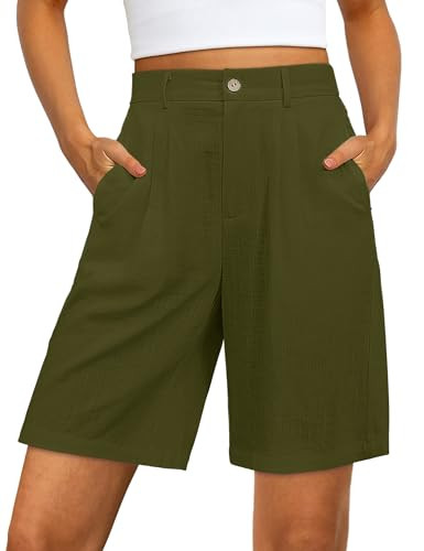 luvamia Bermuda Shorts for Women High Waisted Linen Dressy Casual Pleated Wide Leg Summer Shorts ... | Amazon (US)