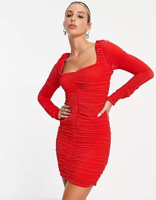 River Island ruched front slinky jersey mini dress in red | ASOS | ASOS (Global)