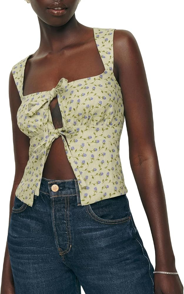 Y2k Women Floral Tie Front Tank Top Sleeveless Open Front Cami Sexy Backless Camisole Going Out C... | Amazon (US)