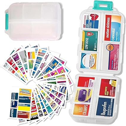 Pill Organizer with Medicine Labels Travel Daily Pill Container Mini Medication Organizer Storage... | Amazon (US)