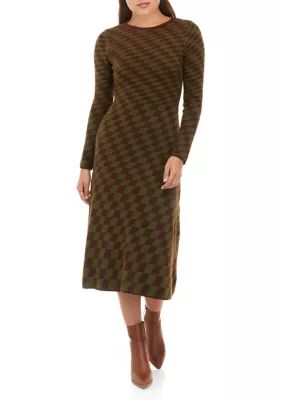 MOON RIVER Women's Long Sleeve Checkered Midi Dress | Belk
