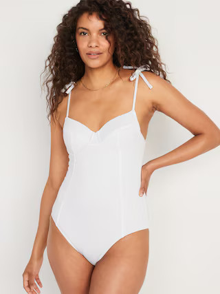 Tie-Shoulder Piqué Underwire One-Piece Swimsuit for Women | Old Navy (US)