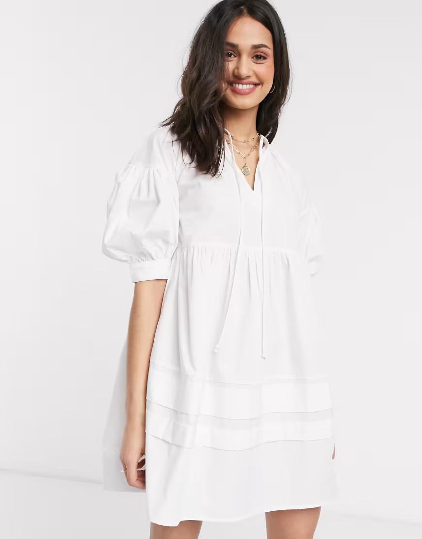 Influence puff sleeve smock dress-White | ASOS (Global)