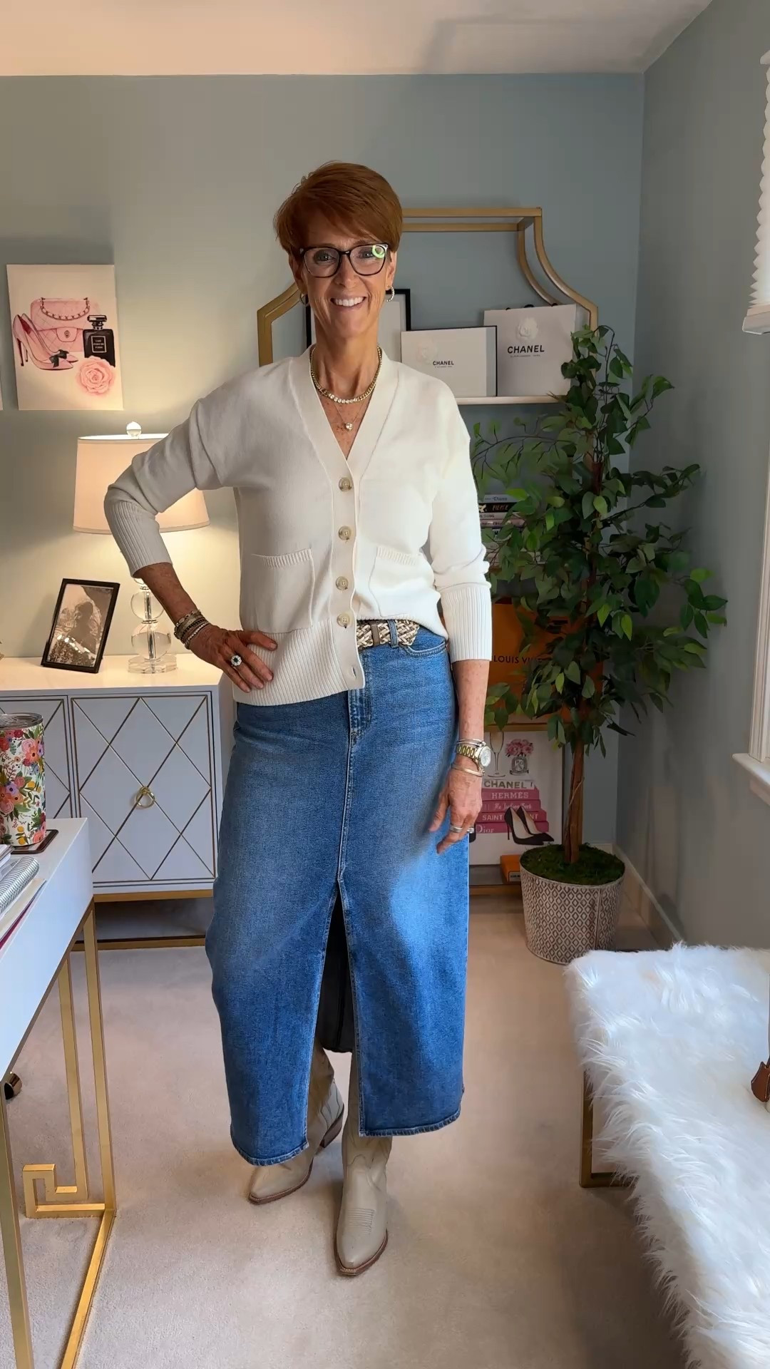I am your resource for timeless, everyday elevated fashion for women over 40 (and tall women)
For reference, I am 55 years old; I am 6’1”. I have a 35” inseam. I wear a small or medium in most tops, an 8 or a 10 in most bottoms, an 8 in most dresses, and a size 9 shoe. 

Loft Cardigan: size small
Denim Skirt size 8

Spring transition outfit, spring cardigan, everyday denim, denim skirt, layered style, classic style, 

Over 50 fashion, tall fashion, workwear, everyday outfits, timeless outfits, Classic Outfits, spring outfit, travel outfit, vacation outfit,  jeans, office outfit

#LTKOver40 #LTKSeasonal #LTKStyleTip #LTKWatchNow