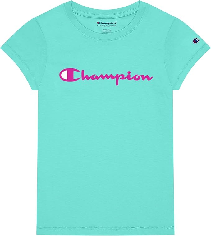 Champion Girls Heritage Short Sleeve Script Logo Tee Shirt Big and Little Girls | Amazon (US)