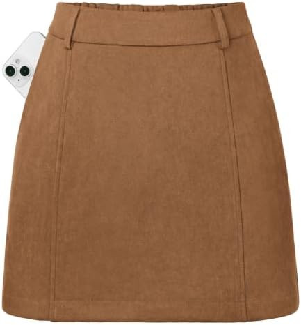 Kate Kasin Women Suede Mini Skirt with Shorts Fall Winter High Waist Skort | Amazon (US)