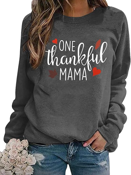 BANGELY One Thankful Mama Sweatshirt Women Thanksgiving Casual Long Sleeve Top Tees Mom Gift Shir... | Amazon (US)