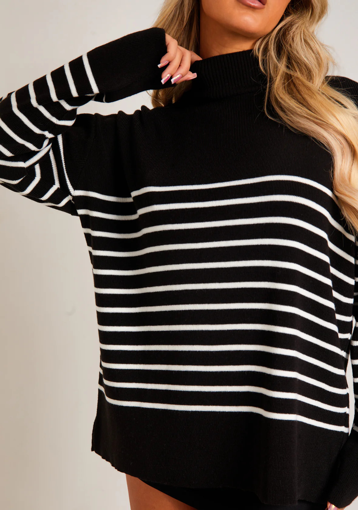 Harriett Black & White High Neck Oversized Long Sleeve Jumper | Missy Empire (UK)