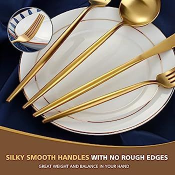 Amazon.com | Matte Gold Silverware Set , Oliviola 20-Piece Stainless Steel Flatware Cutlery Set S... | Amazon (US)