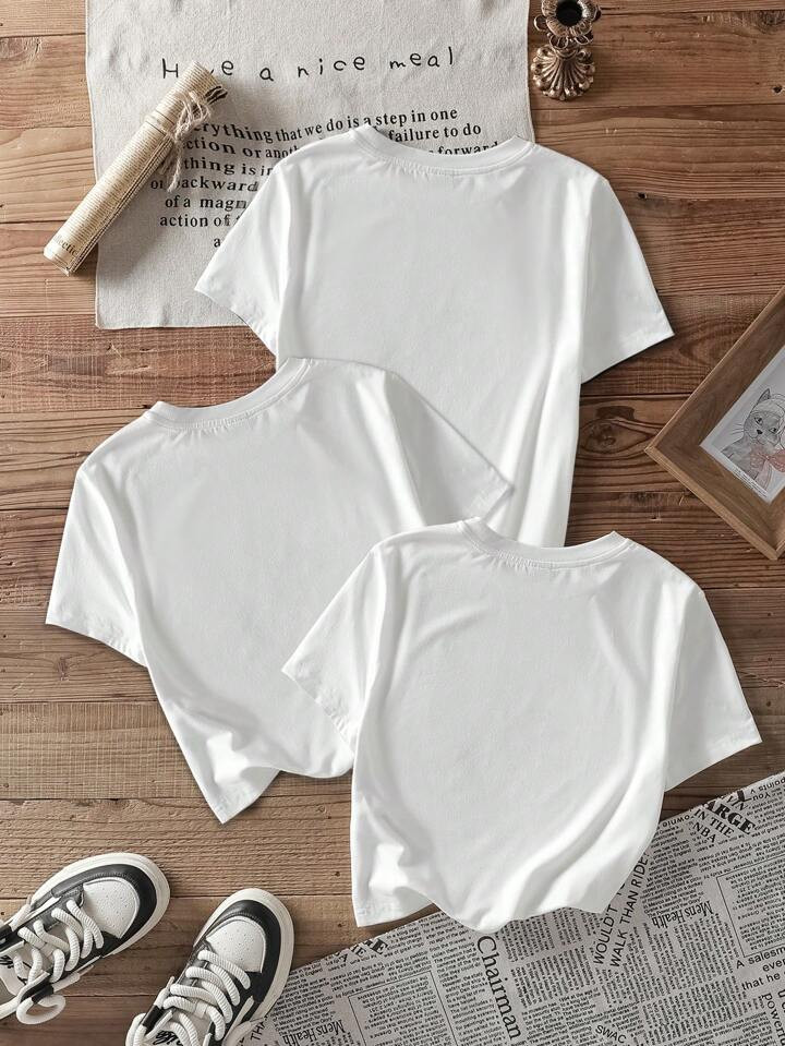 SHEIN EZwear 3 piezas Parte superior tipo camiseta de manga corta, cuello redondo, estilo minimal... | SHEIN