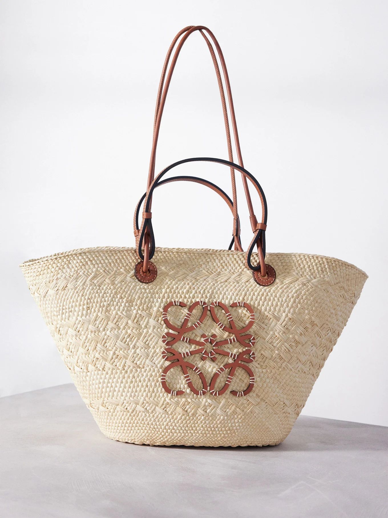 Anagram-logo leather-trim woven basket bag | Matches (US)