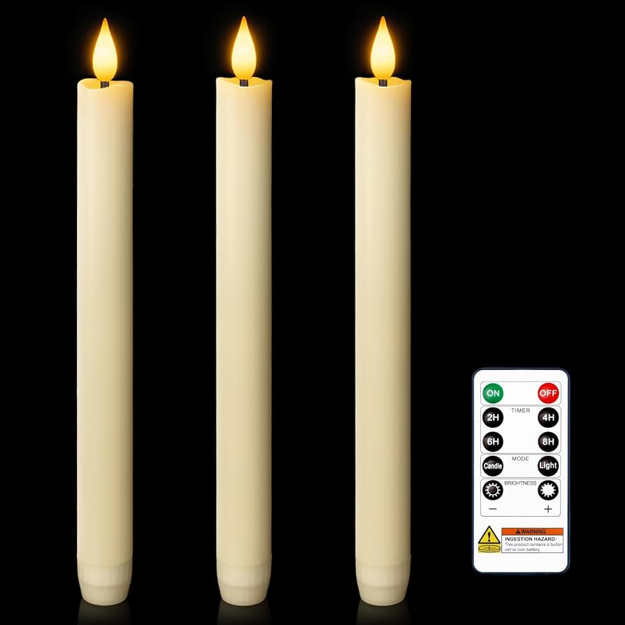 Homemory 3 Pcs Waxy Flameless Taper Candles with Remote, Flickering Battery Operated Taper Candle... | Amazon (US)