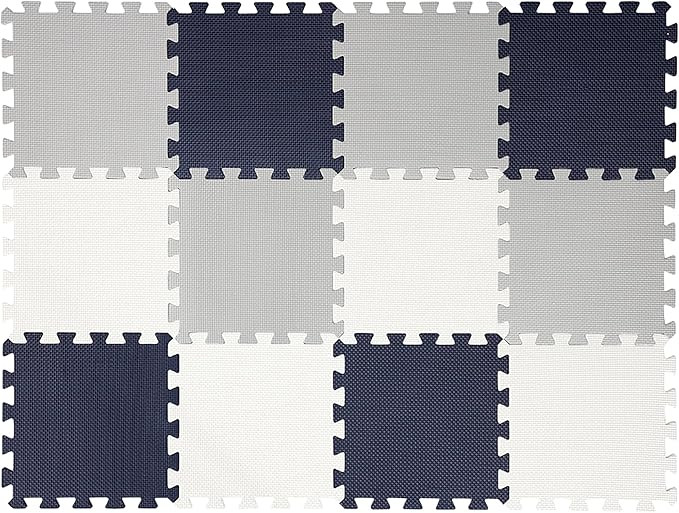 Easy Playhouse: 12 Soft Foam Floor Puzzle Tiles - Black-Grey-White - 12" Interlocking Mat Pieces ... | Amazon (US)