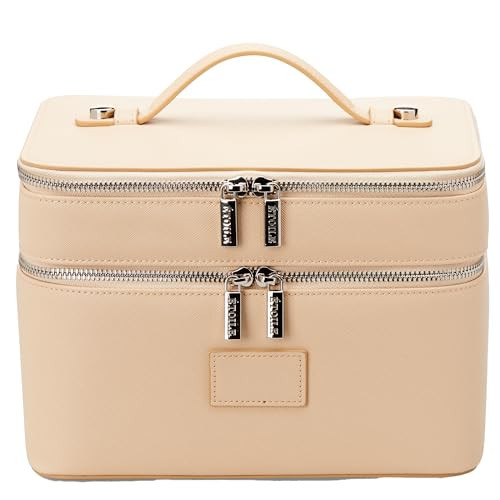 ETOILE - Duo Vanity Case Beige - Large Functional Travel Makeup Bag Organizer with Removable Divider & Mirror | Amazon (US)