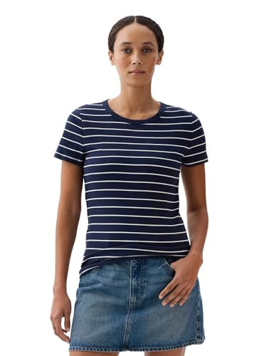 GAP womens Short Sleeve Ribbed Tee Navy White Stripe L | Amazon (US)