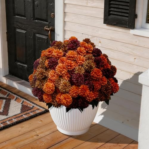 HIFORESTAR Artificial Fall Mums Outdoor Flowers, UV Resistant Faux Autumn Daisy Plants, Fake Orange Chrysanthemum Bush for Front Porch, Window Box, Patio Planter, Home & Garden (Mix Color-1) | Amazon (US)