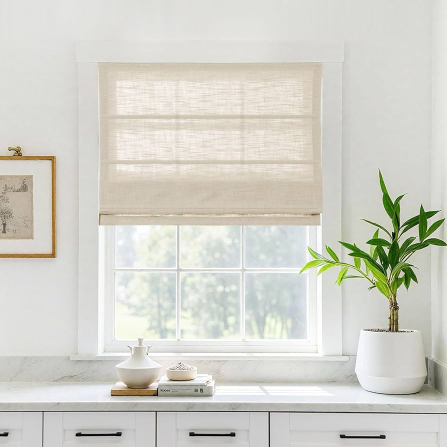 TWOPAGES Linen Roman Shades for Windows Custom Cordless Blinds for Indoor Windows,French Doors,Be... | Amazon (US)