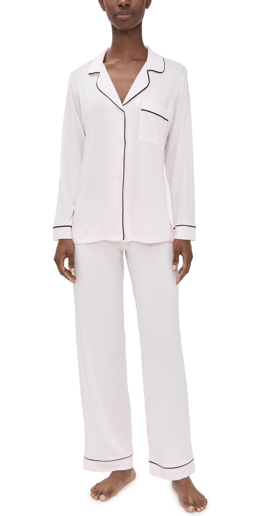 Eberjey Gisele Long Pajama Set Sorbet Pink/Black XL | Shopbop