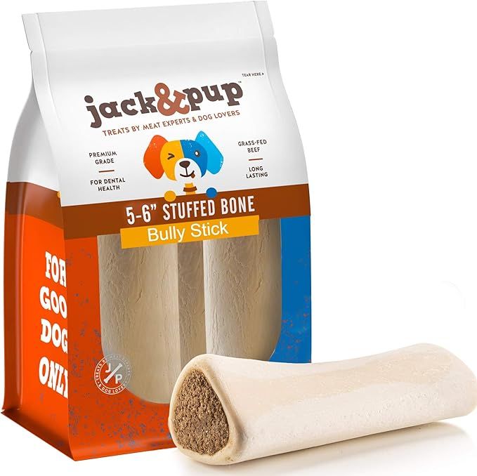 Jack&Pup Filled Dog Bones for Aggressive Chewers, 5 to 6" Dog Chew Treats Dog Bone. (Flavors: Pea... | Amazon (US)