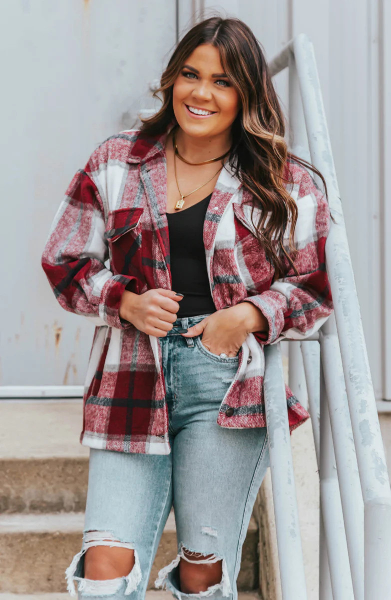 New Moves Oversized Wine Plaid Shacket | Apricot Lane Boutique