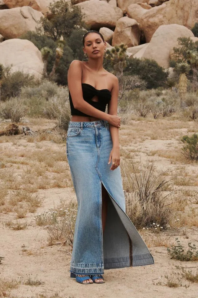 Denim Maxi Skirt | Dynamite Clothing
