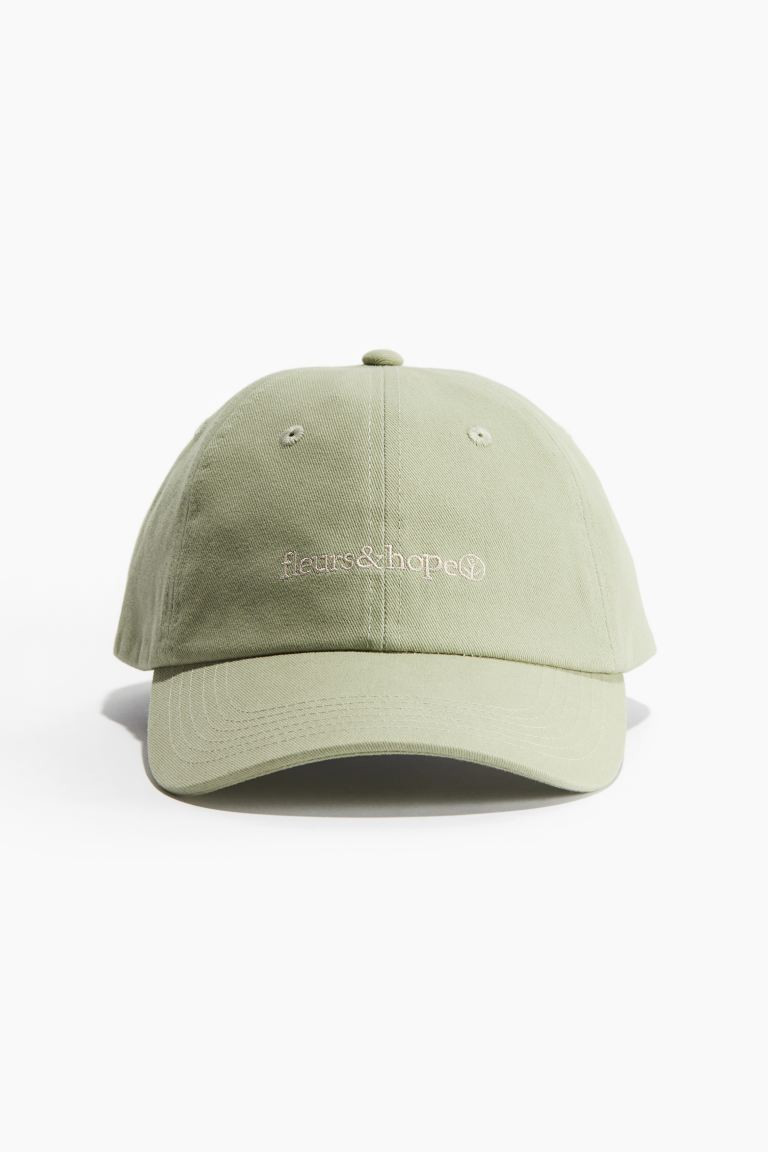 Cotton Cap with Embroidery - Green/Fleurs - Men | H&M US | H&M (US + CA)