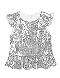 YiZYiF Kids Girls Princess Ruffle Sleeves Sparkle Sequins Tee Peplum Tops for Mermaid Birthday Dress | Amazon (US)