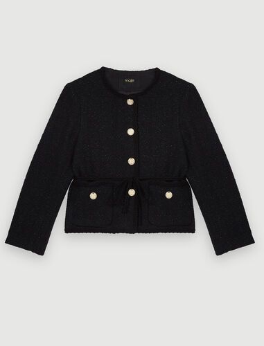 Belted shiny  tweed jacket | Maje EU